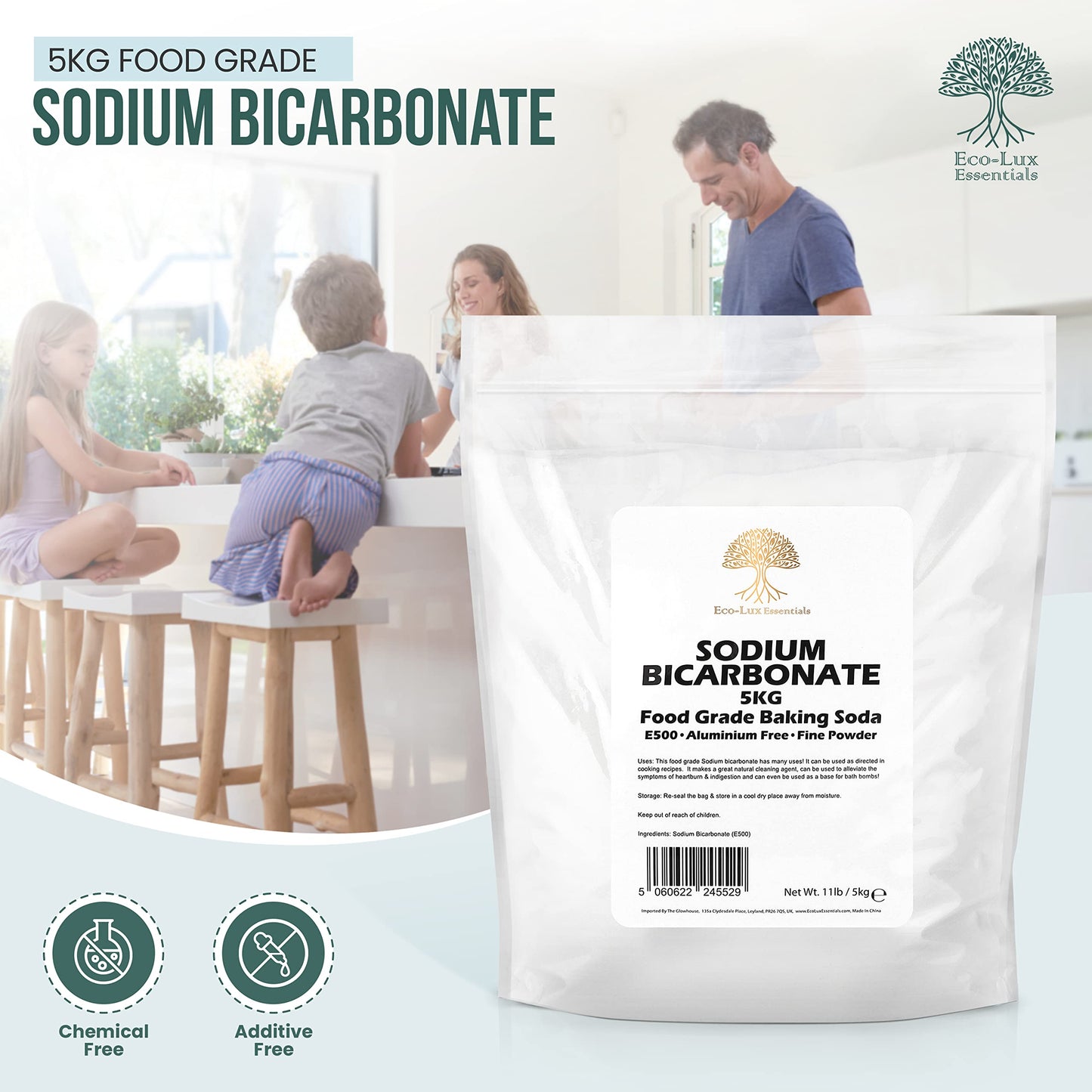 Eco-Lux Essentials Pure Baking Soda Food Grade 11 lbs for Cleaning, Baking, Bath  s