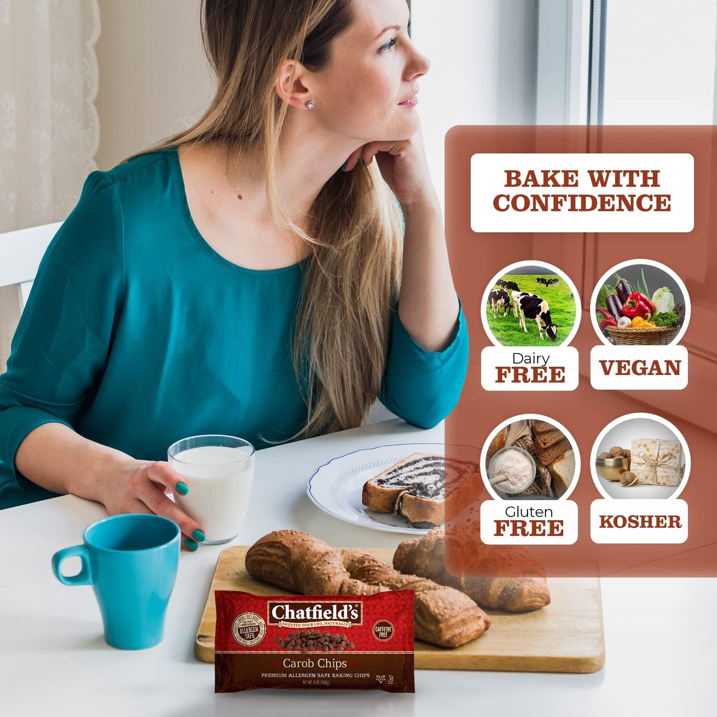 Chatfields Carob Chips Unsweetened - Allergen-Free Substitue For Chocolate Chips (Pack of 12)
