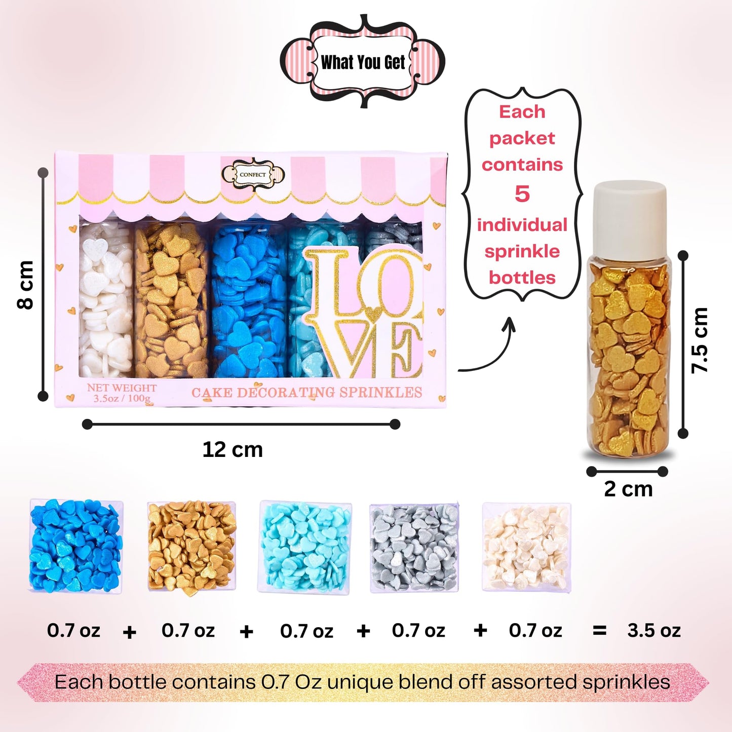 Confect Sprinkle- Blue, Gold, White & Silver Edible Sprinkle Mix | Pack Of 5 For Cakes, Cookies, Cupcakes & Baking Decor |Frozen