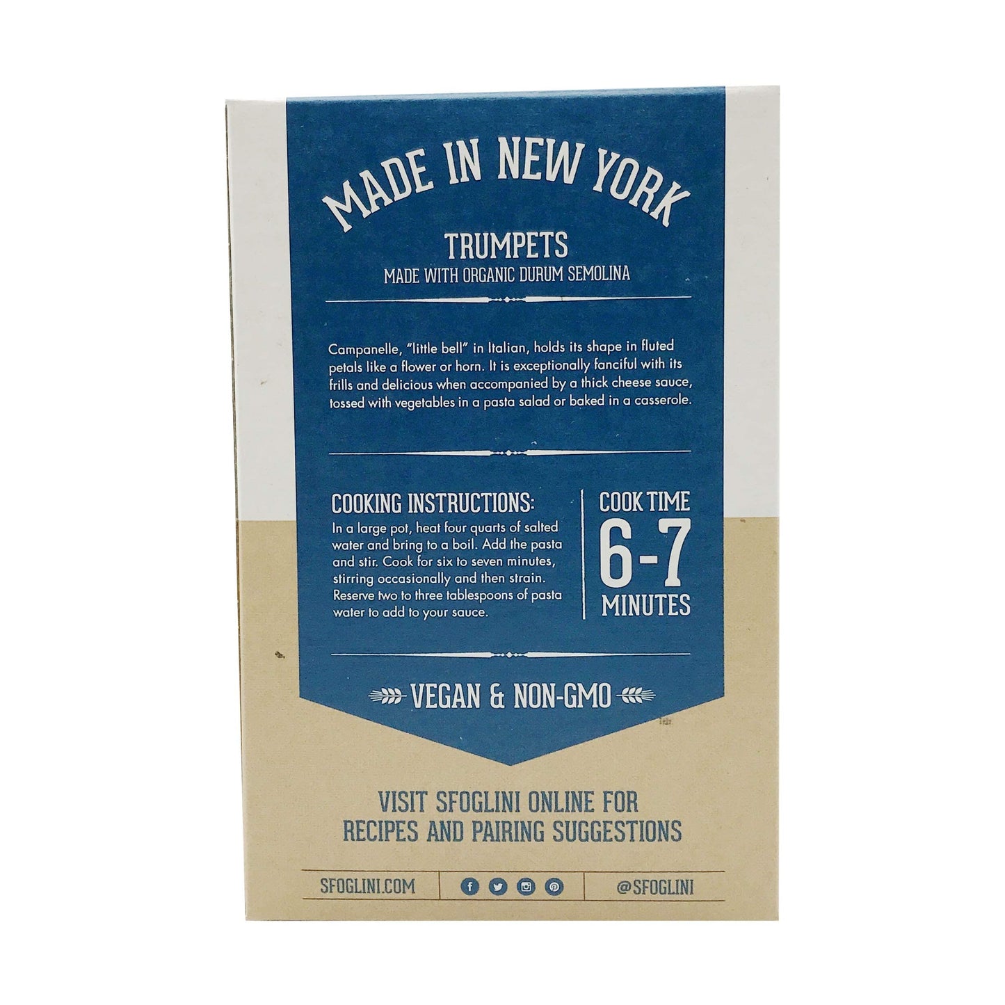 Sfoglini-Organic Durum Semolina Trumpets-Made with Traditional Techniques & Wholesome Organic Grain-Holds Tight to Sauce-16 oz B