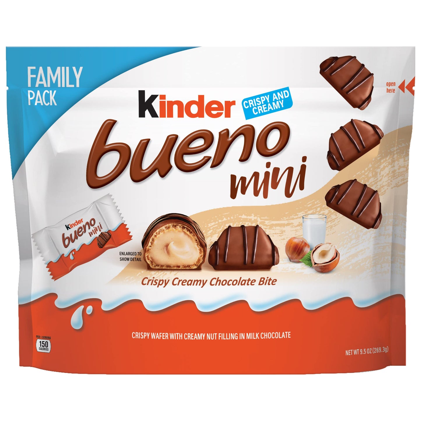 Kinder Bueno Mini, Crispy Creamy Chocolate Bites with Hazelnut Cream, Milk chocolate, Individually Wrapped,Family Pack, 9.5 oz