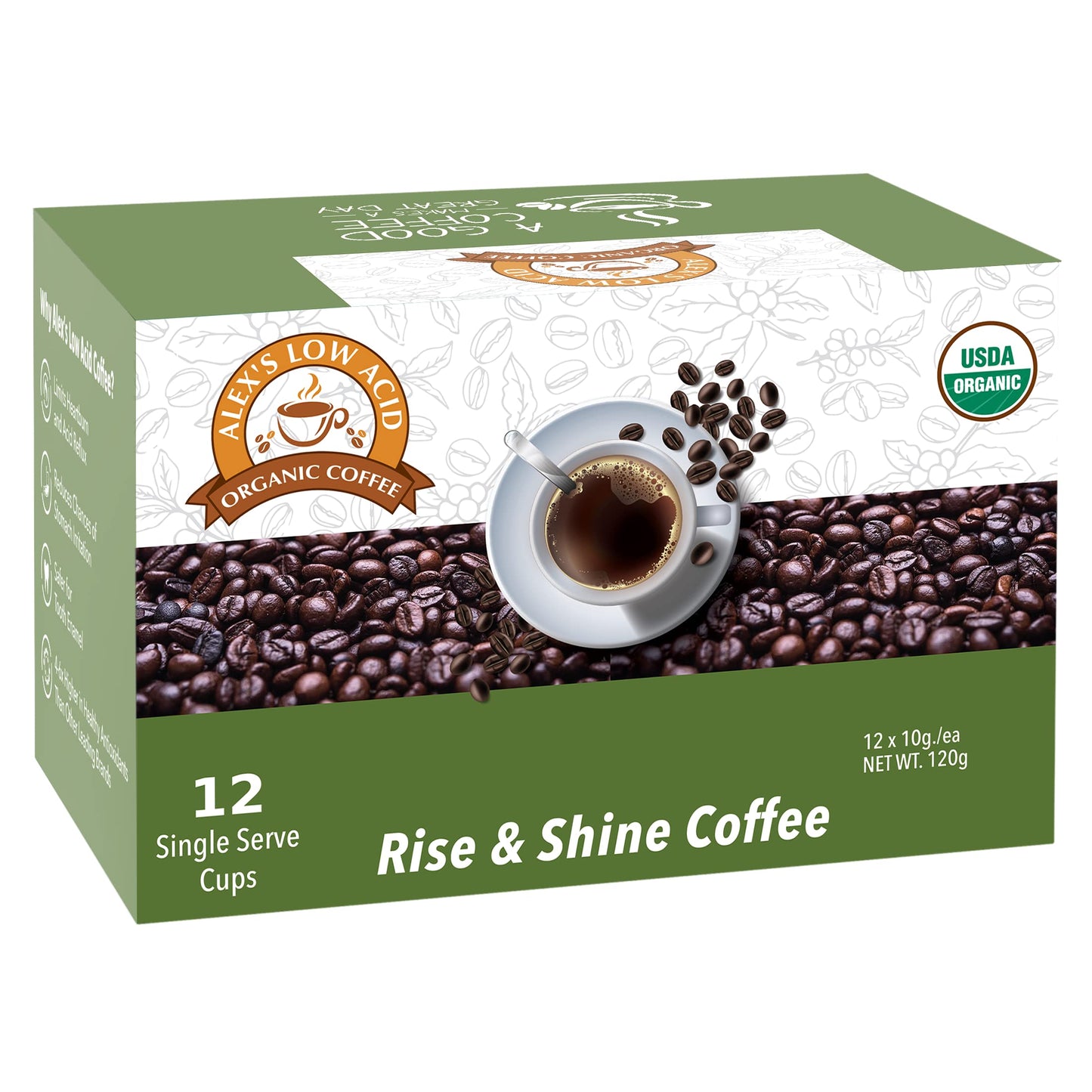 ALEXS LOW ACID ORGANIC COFFEE K-Cups, Low Acid, 12 Count, Perfect for Smooth Brewing