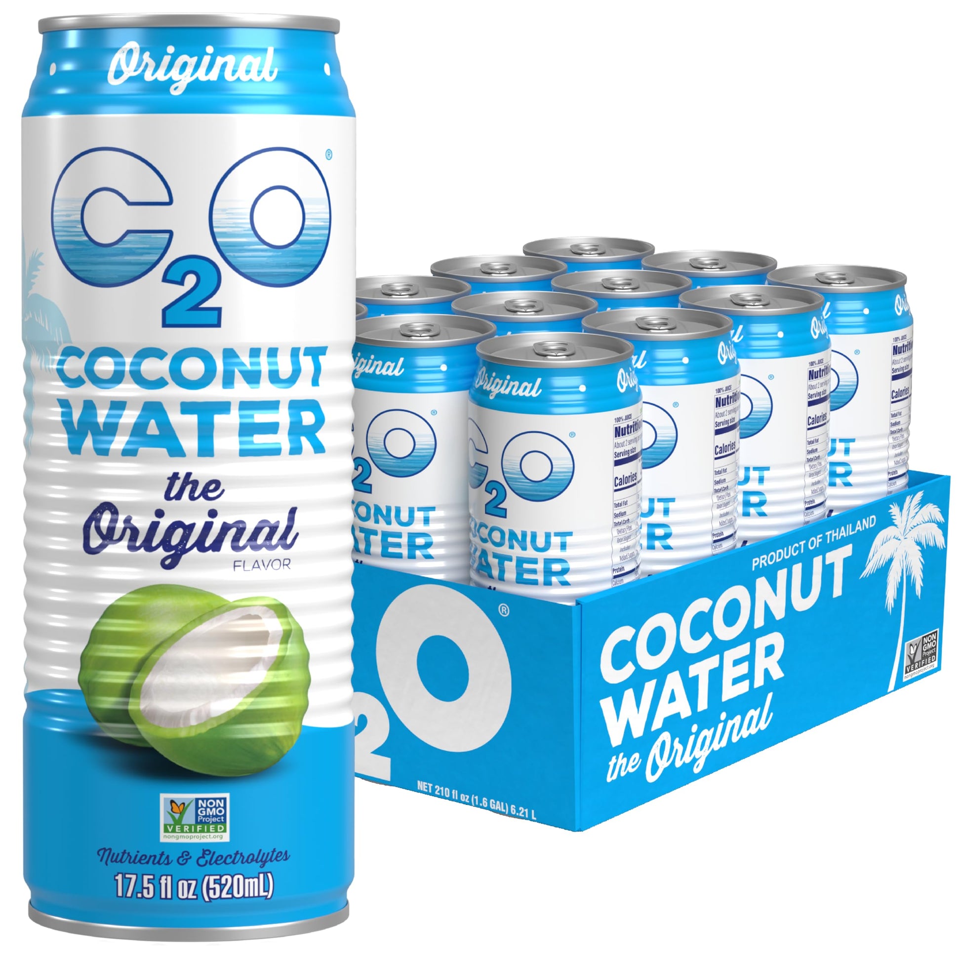 C2O - Coconut Water, The Original Flavor (12 Pack) - Made with Fresh Coconut Water, Plant Based - Non GMO Canned Water - Natural