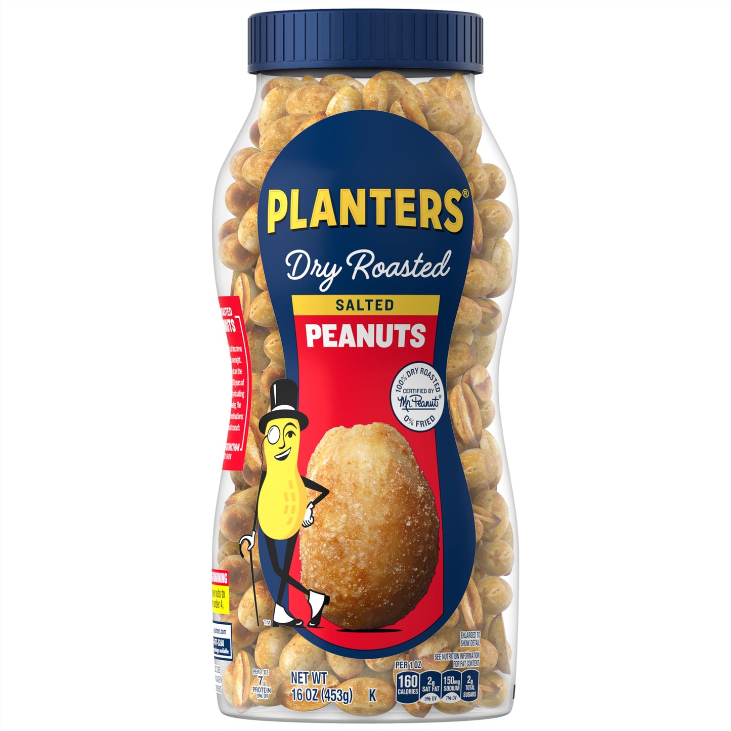 PLANTERS Salted Dry Roasted Peanuts, Plant Based Protein Snacks, 16oz Jar