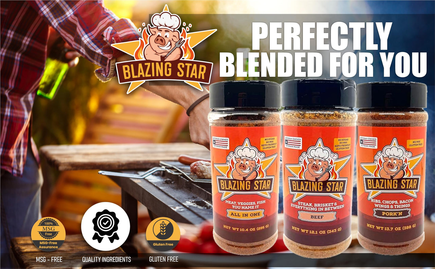Blazing Star BBQ Barbecue Bundle - All-In-One Seasoning & Rubs, 16 Ounce (Pack of 3)