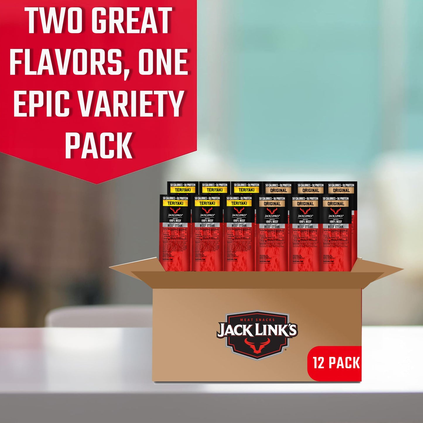 Jack Links Beef Steak Snacks, Original & Teriyaki, 0.8 Oz. (12 Count), Protein-Rich Meat Snack, Individually Wrapped