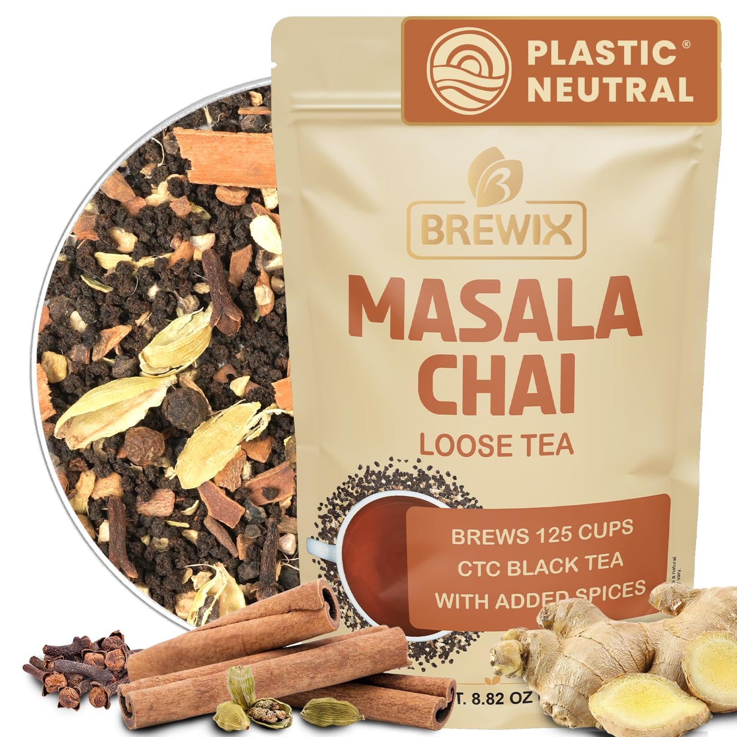 BREWIX Masala Chai Loose Leaf Tea, Strong & Aromatic, 8.82oz (250g)