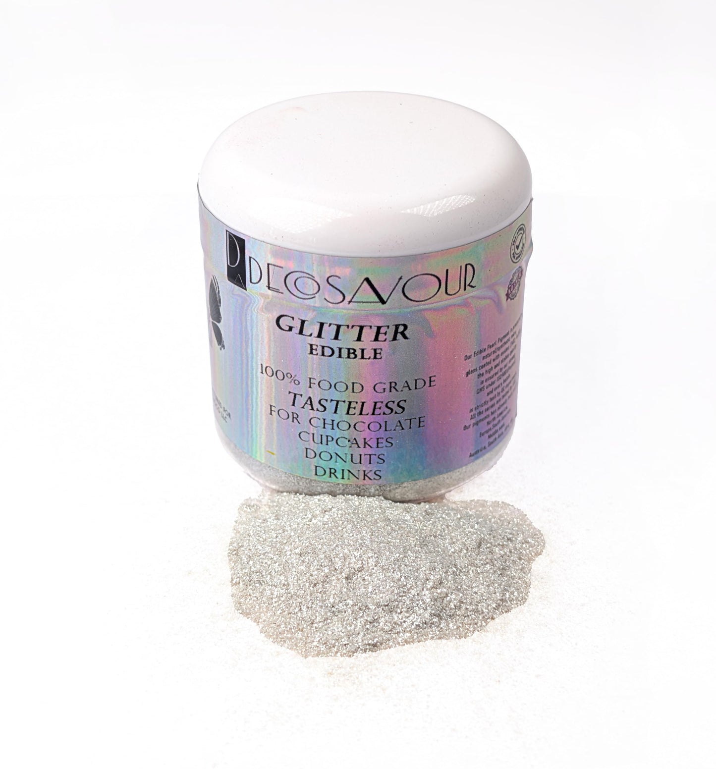 Decosavour Silver Edible Glitter - 15g Dazzle Dust Powder for Drinks, Cakes & Chocolate - Vegan, Gluten Free