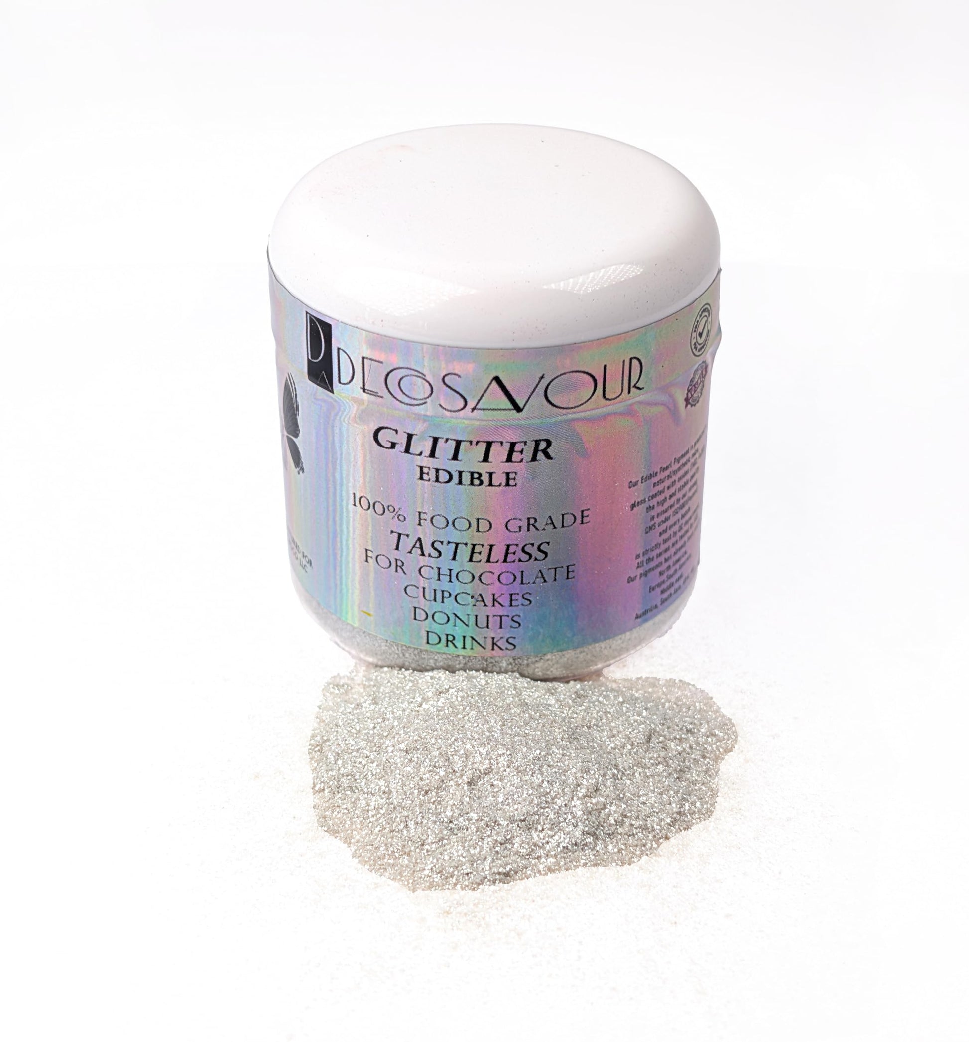 Decosavour Silver Edible Glitter - 15g Dazzle Dust Powder for Drinks, Cakes & Chocolate - Vegan, Gluten Free