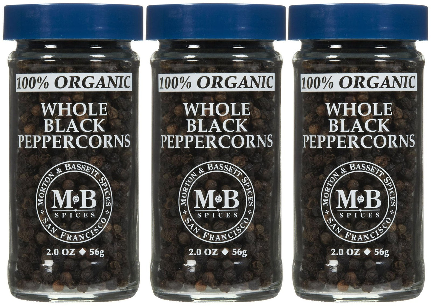 Morton & Bassett Organic Whole Black Peppercorns, 2 Ounce (Pack of 3)