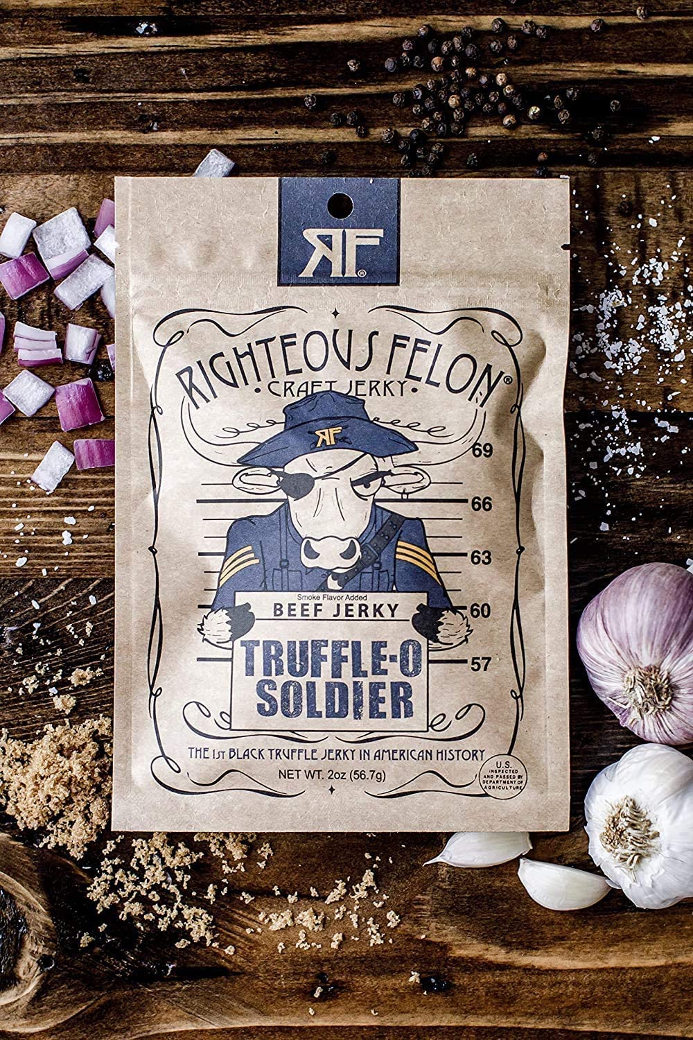 Righteous Felon Beef Jerky - Truffle-O-Soldier Flavor - All-Natural Jerky - Locally Sourced & Dried Beef Jerky - Low-Sugar, High