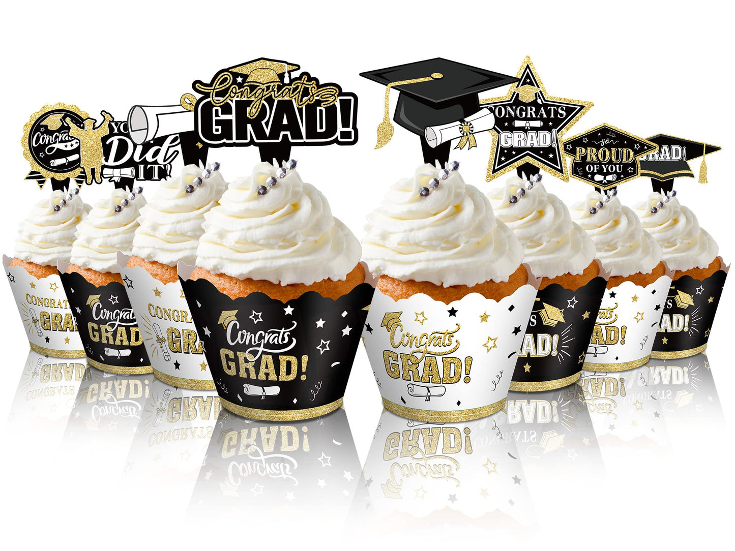 Lincia 96 Pieces 2024 Graduation Cupcake Toppers Wrappers Cake Decorations 2024 Congrats Grad Cake Topper and Wrapper Graduation