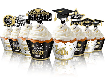 Lincia 96 Pieces 2024 Graduation Cupcake Toppers Wrappers Cake Decorations 2024 Congrats Grad Cake Topper and Wrapper Graduation