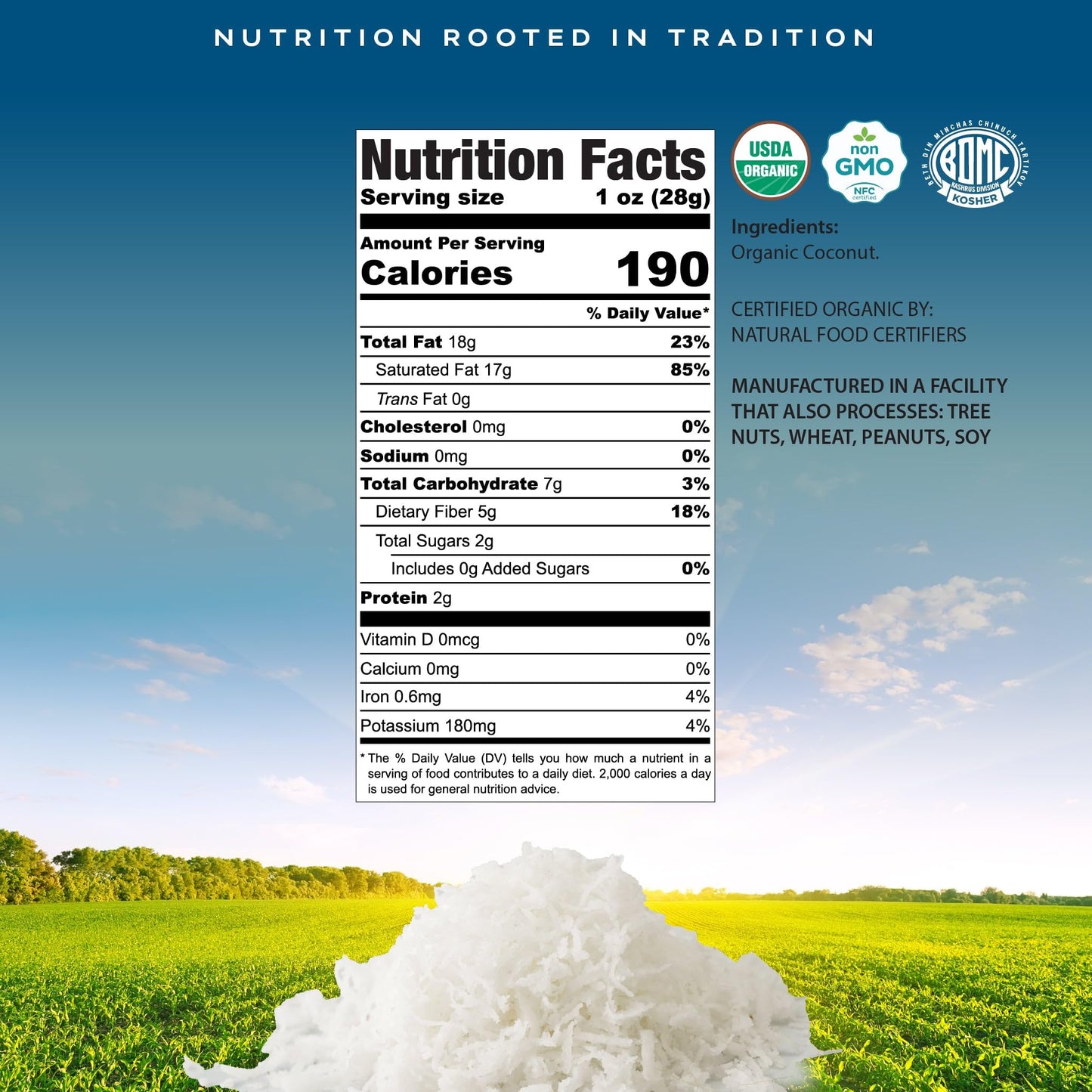 Crop By Pop - Organic Shredded Coconut Flakes, Unsweetened, No Sugar Added, Medium Desiccated, Dry (8Oz - 1 Pack) Non Gmo, Glute