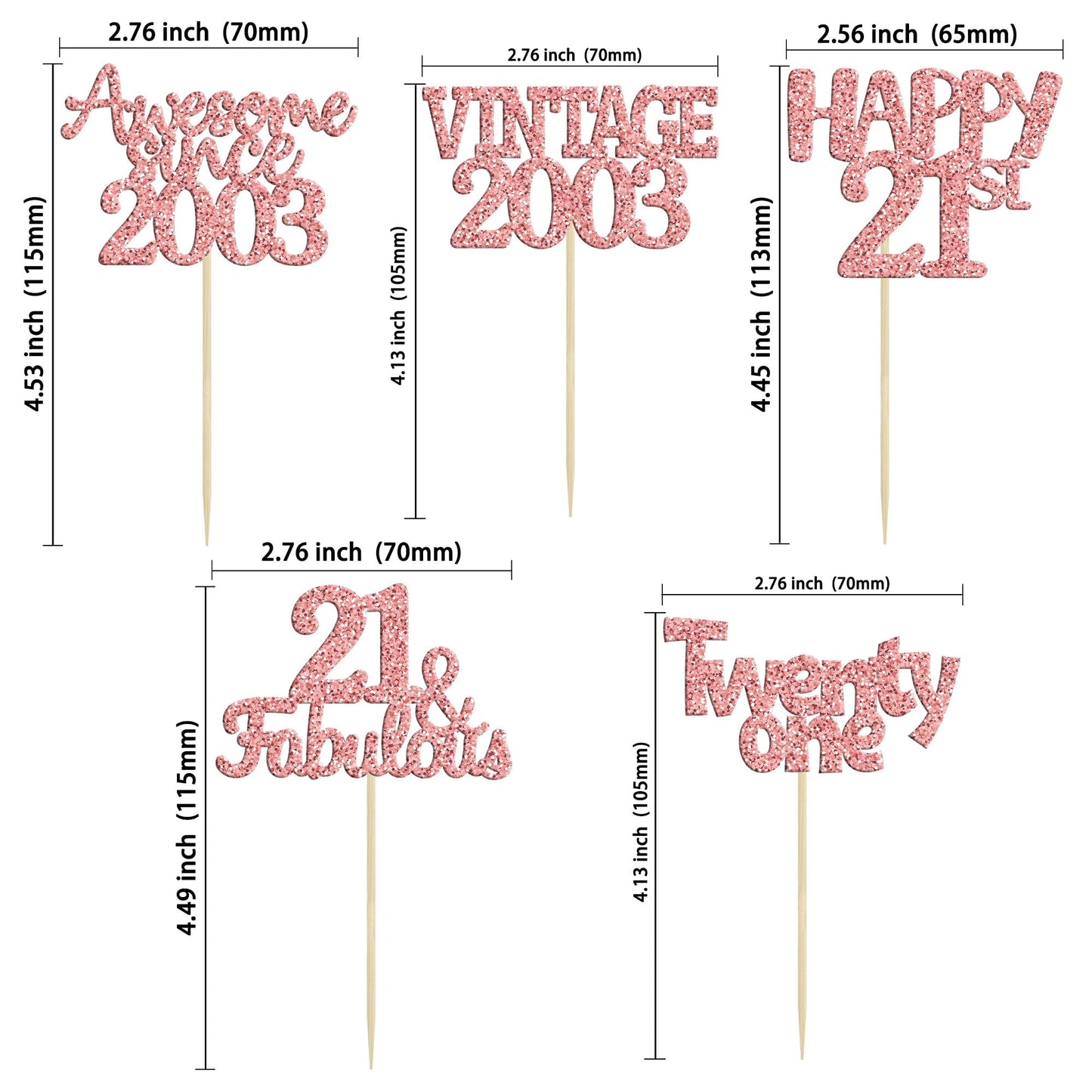 Gyufise 30Pcs Rose Gold Vintage 2003 Cupcake Toppers Glitter Happy 21St Cheers To 21 Fabulous 21St Birthday Cupcake Picks 21St B