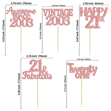 Gyufise 30Pcs Rose Gold Vintage 2003 Cupcake Toppers Glitter Happy 21St Cheers To 21 Fabulous 21St Birthday Cupcake Picks 21St B