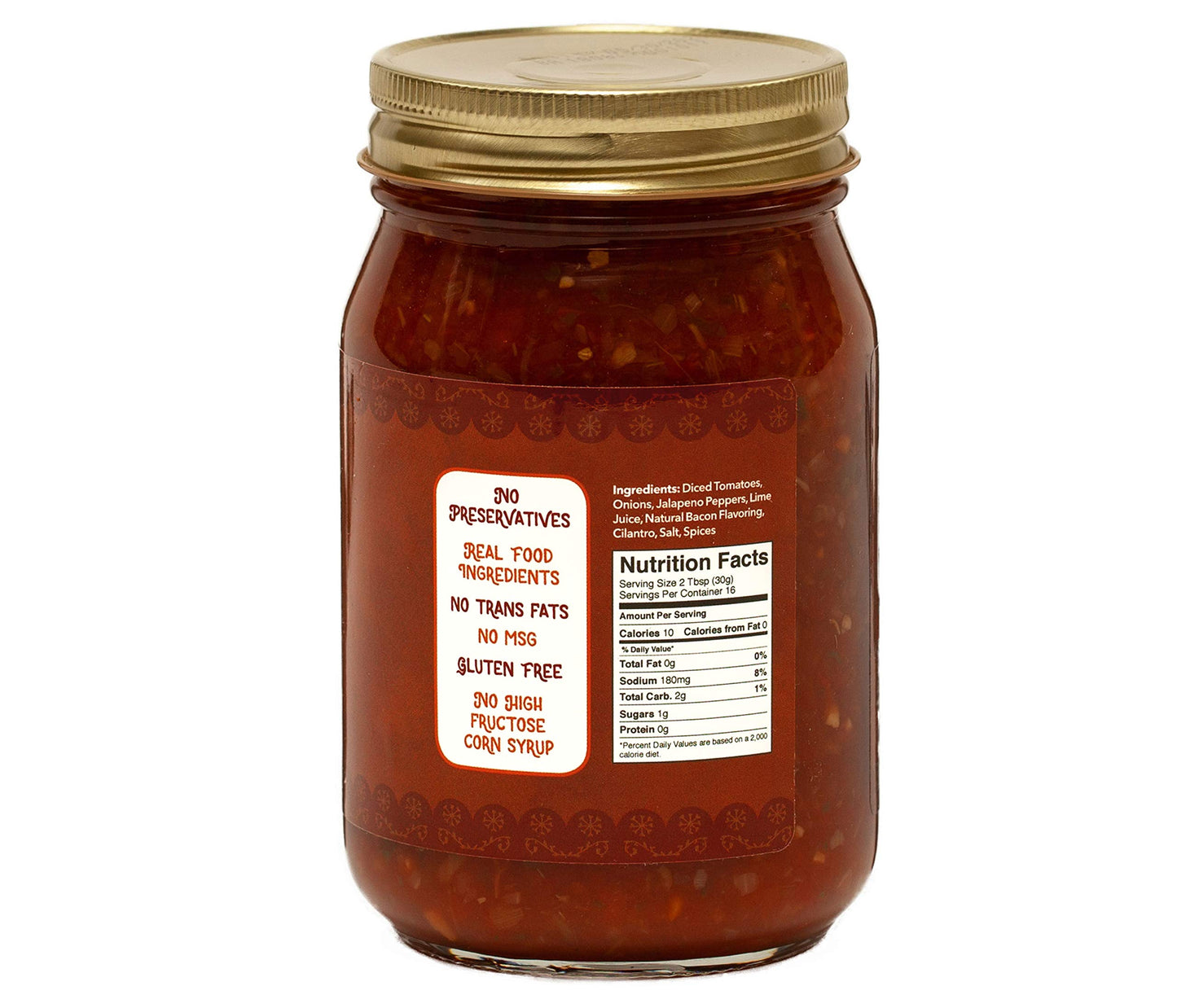 Green Jay Gourmet Bacon Salsa - Medium Heat Salsa With Natural Bacon & Jalapeno Peppers - Gourmet Salsa Dip With No Preservative
