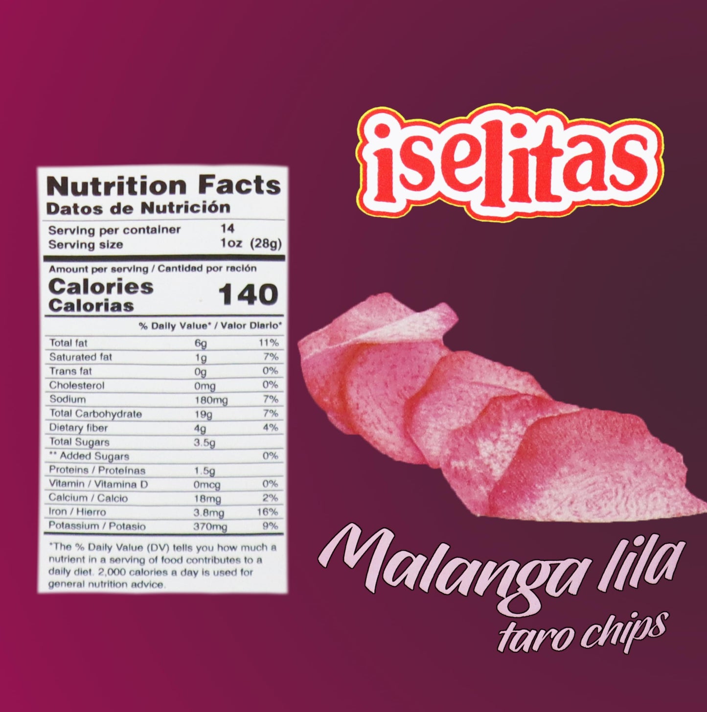 Iselitas Malanga Lila Taro Chips Lightly Salted 14.10 Oz
