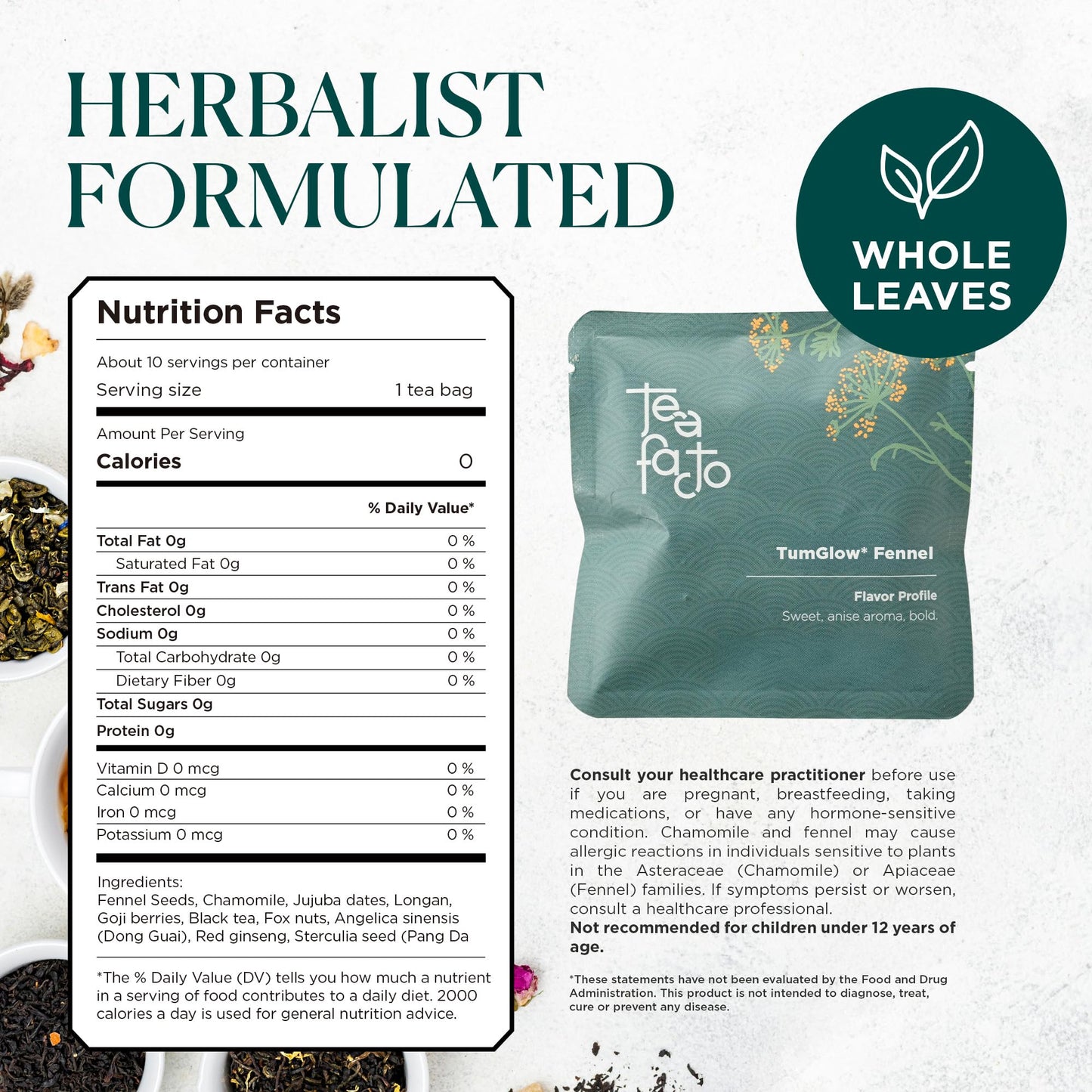 Tea Facto Fennel Tea Bags - Herbal Fennel Seed Tea Blend With A Smooth And Refreshing Flavor - 10 Pack