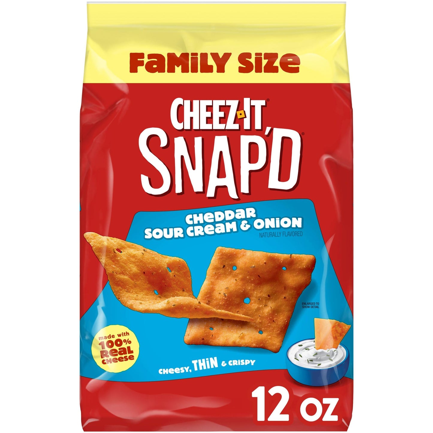 Cheez-It Snapd Cheese Cracker Chips, Cheddar Sour Cream Onion, 12oz Bag