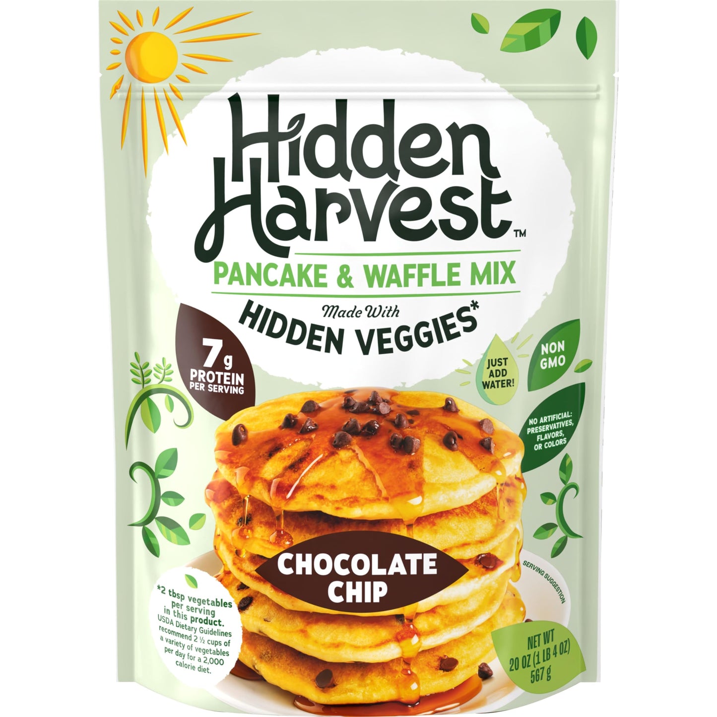 Hidden Harvest Chocolate Pancake & Waffle Mixes: Non-GMO Project Verified, Made with Hidden Veggies You Cant See or Taste, 7g o