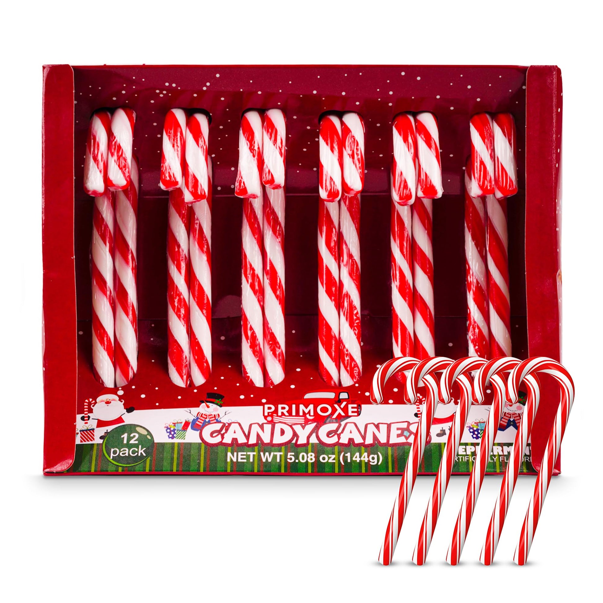 Christmas Candy Canes 12 Pack - Classic Red & White Peppermint Cane Sticks Individually Wrapped - Bulk Christmas Candy For Holiday  , Decorations, Stocking Stuffers & Gifts
