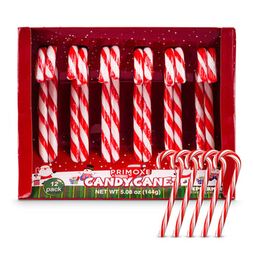 Christmas Candy Canes 12 Pack - Classic Red & White Peppermint Cane Sticks Individually Wrapped - Bulk Christmas Candy For Holiday  , Decorations, Stocking Stuffers & Gifts
