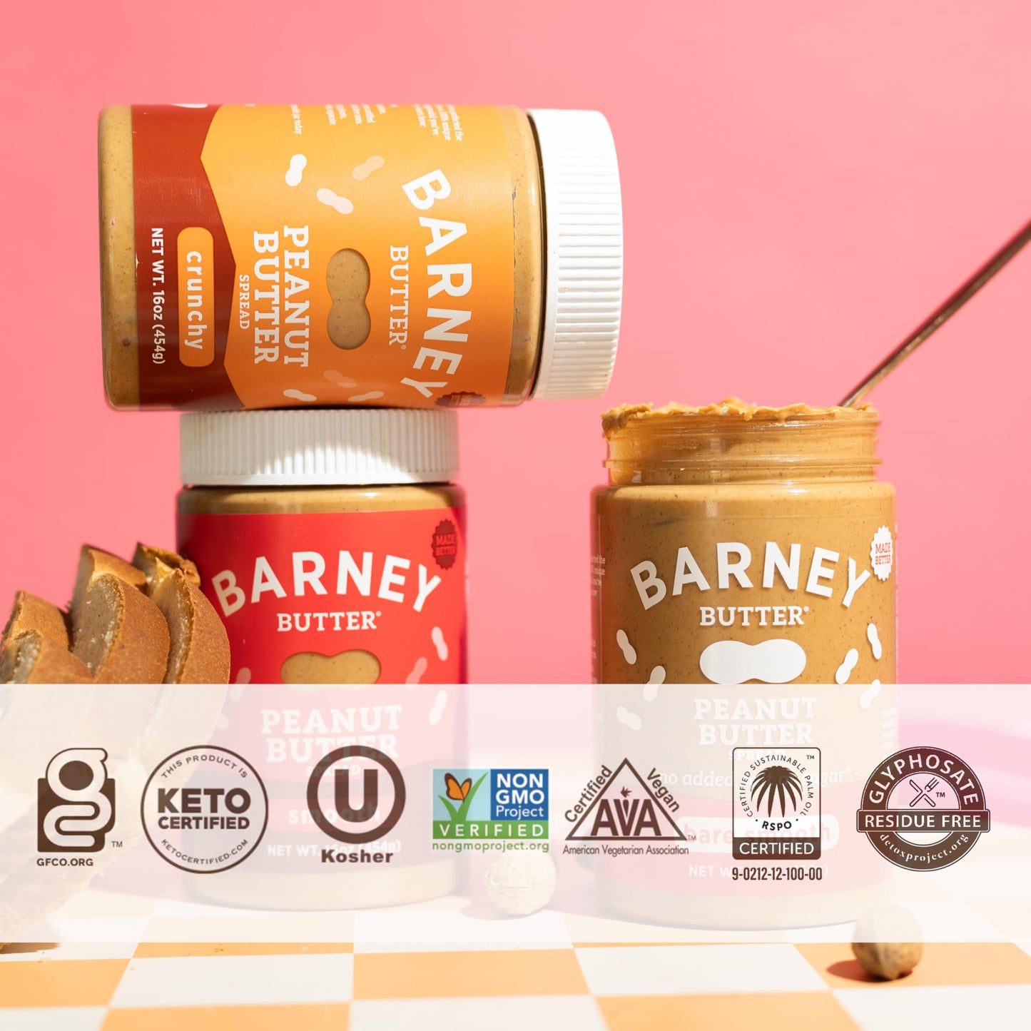Barney Butter Peanut Butter, Bare Smooth, 16 Ounce Jar, Natural, No Stir, Non-Gmo, Gluten Free, Keto, Vegan