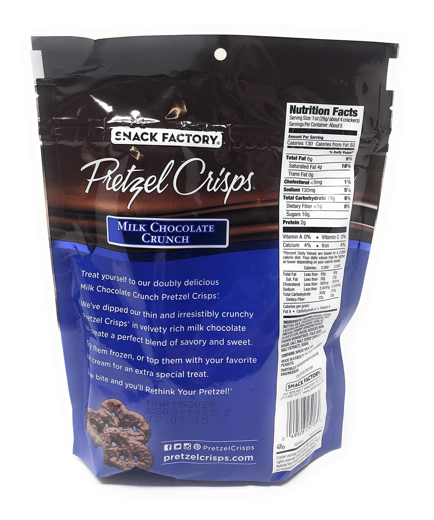 Snack Factory Pretzel Crisps Milk Chocolate Covered Pretzels 5.5 Ounce