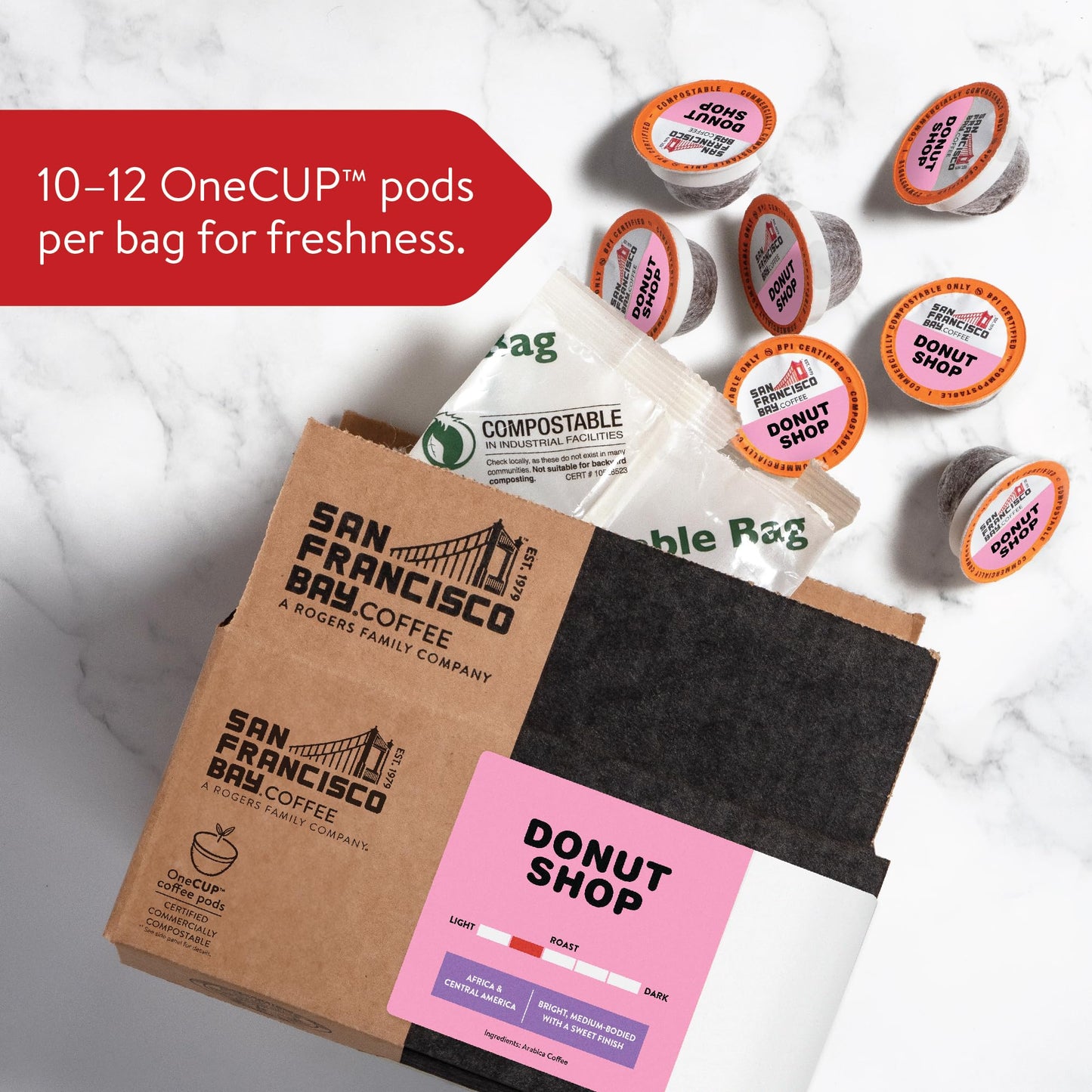 San Francisco Bay Compostable Coffee Pods - Donut Shop (12 Ct) K Cup Compatible Including Keurig 2.0, Light Roast