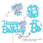 1 Pcs Blue Elephant Happy Birthday Cake Topper Glitter Jungle Animal Elephant Birthday Cake Pick Decorations For Elephant Theme