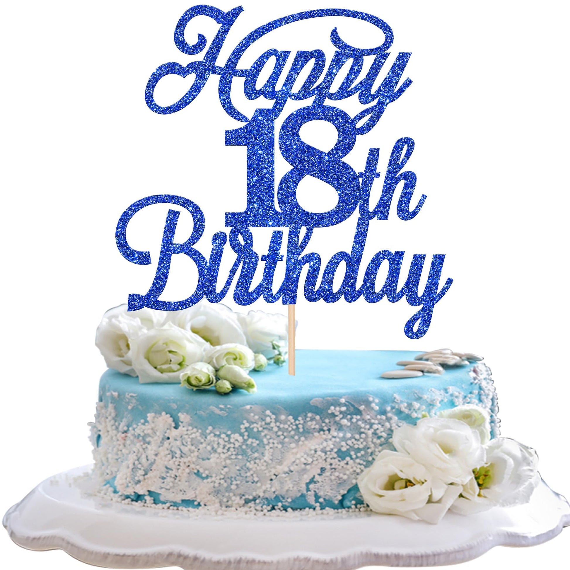 Rsstarxi Happy 18th Birthday Cake Topper, Glitter, 5.3x9.1 inches, Deep Blue, Model XM224-Deep Blue