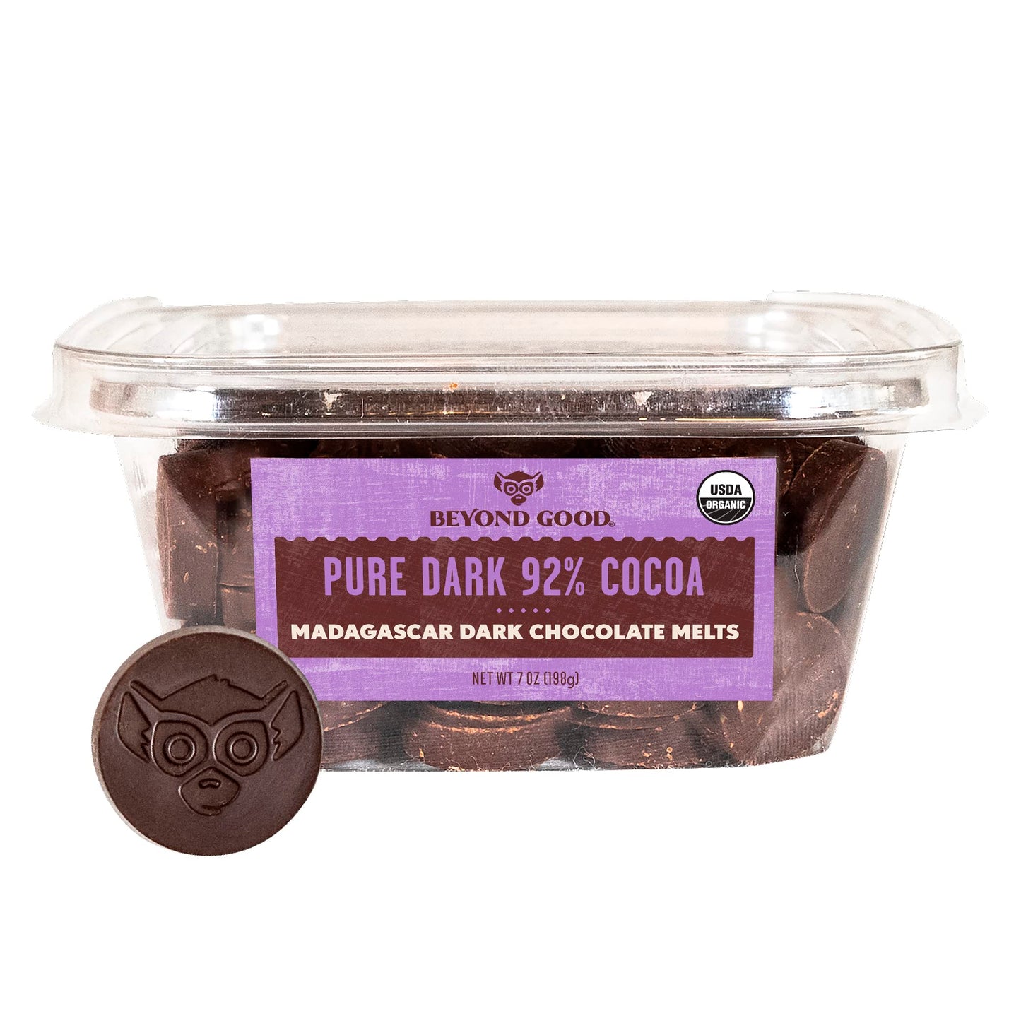 Beyond Good 92% Pure Dark Chocolate Melts, 7oz Pack | Gluten Free, Vegan, USDA Organic, Non-GMO, Single Origin Uganda