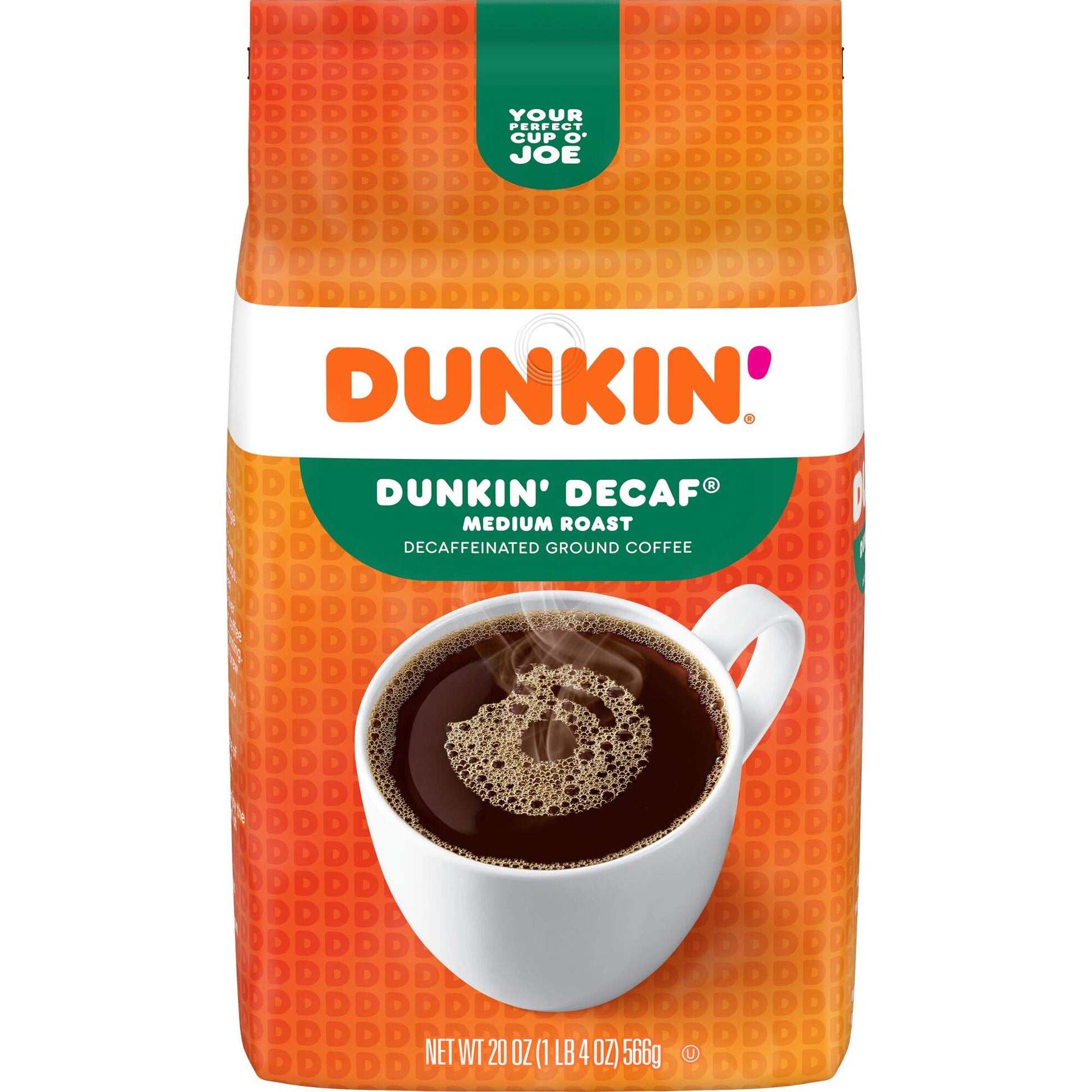 Dunkin Original Blend Decaf Ground Coffee, Medium Roast, 20 Ounce Bag