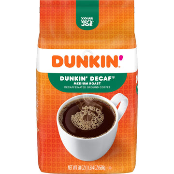Dunkin Original Blend Decaf Ground Coffee, Medium Roast, 20 Ounce Bag