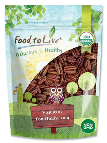 Food to Live Organic Dry Roasted Pecan Halves with Himalayan Salt, 8 Oz Non-GMO, Oven Roasted Lightly Salted Nuts, No Oil Added,