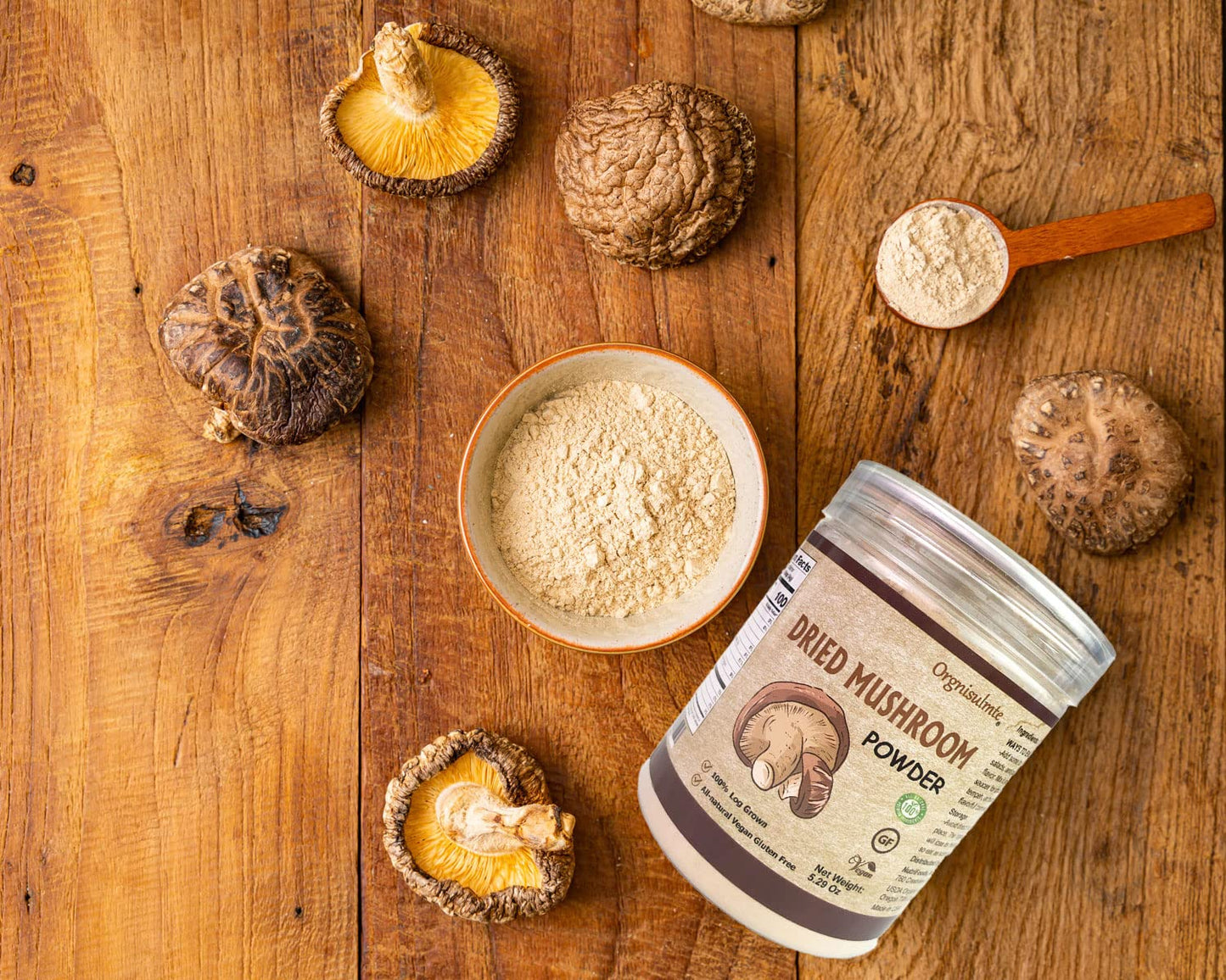 Orgnisulmte Dried Shiitake Mushrooms Powder No Additive All Natural Vegan And Gluten-Free 5.29 Oz(150G)