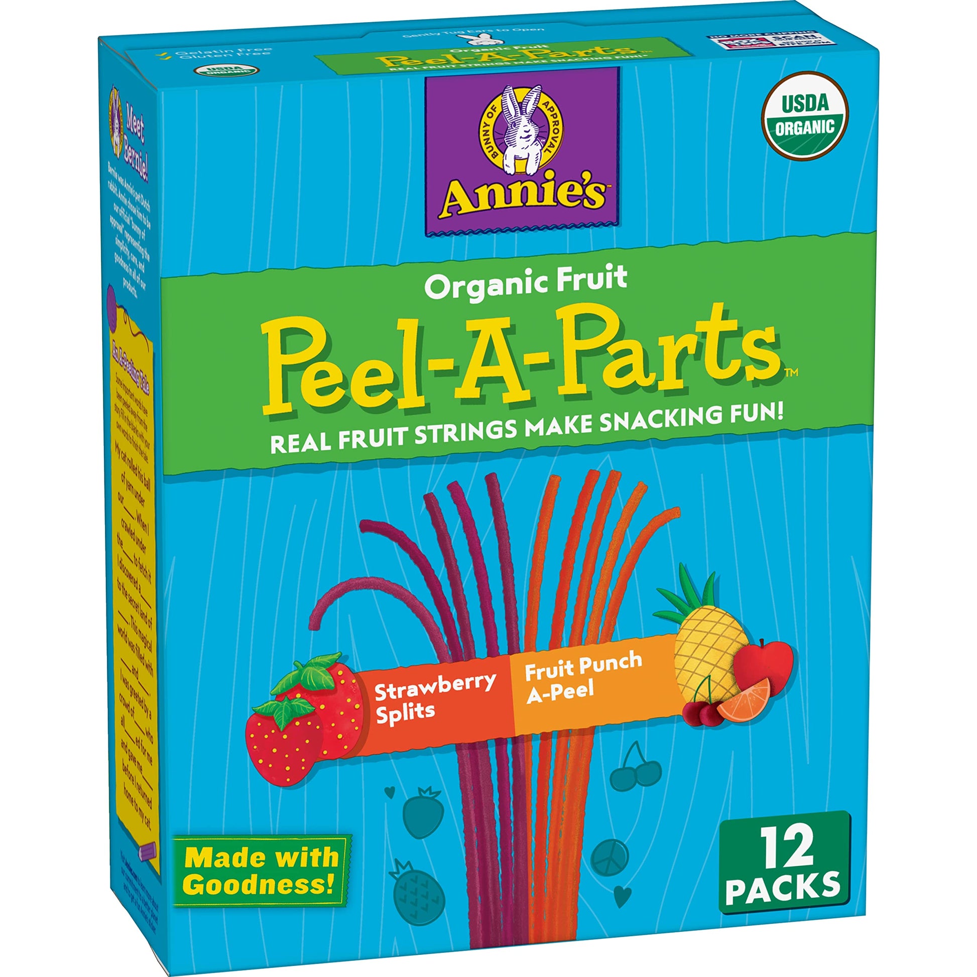 Annie'S Organic Fruit Peel-A-Parts Fruit Snacks, Strawberry And Fruit Punch, 12 Packs, 6.7 Oz.