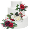 Rinlong 3Pcs Pre-made Cake Topper Cake Decorating Flowers for Christmas Cake Decor Burgundy Xmas Cake Decorations for Wedding Ba