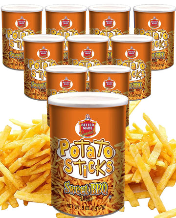 Better Made Potato Sticks 5Oz Canister - (Sweet Bbq, 12 Can Tray) Shoestring Potato Sticks - Gluten Free - Crunchy, Crispy Snack From Fresh Potatoes - Resealable Lid