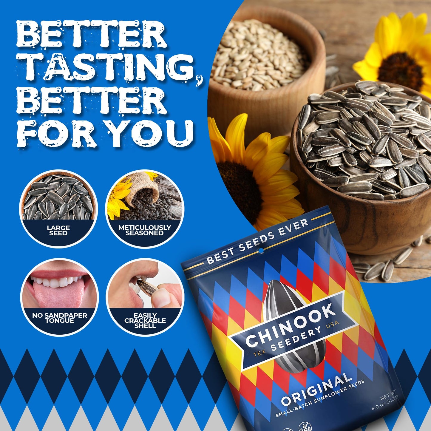 Chinook Seedery Roasted Sunflower Seeds - Keto Snack - Gluten Free, Non-GMO - 4 oz (Pack of 3) - Original Flavor