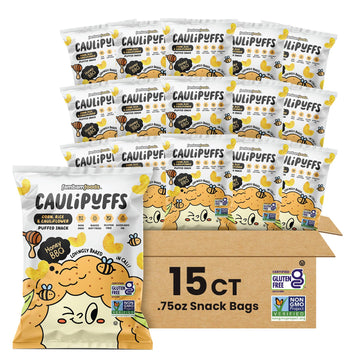 CauliPuffs - Corn, Rice, and Cauliflower Gluten Free Puffed Snack (15 X 0.75oz Bags, Honey BBQ)