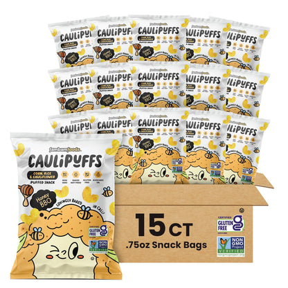 CauliPuffs - Corn, Rice, and Cauliflower Gluten Free Puffed Snack (15 X 0.75oz Bags, Honey BBQ)