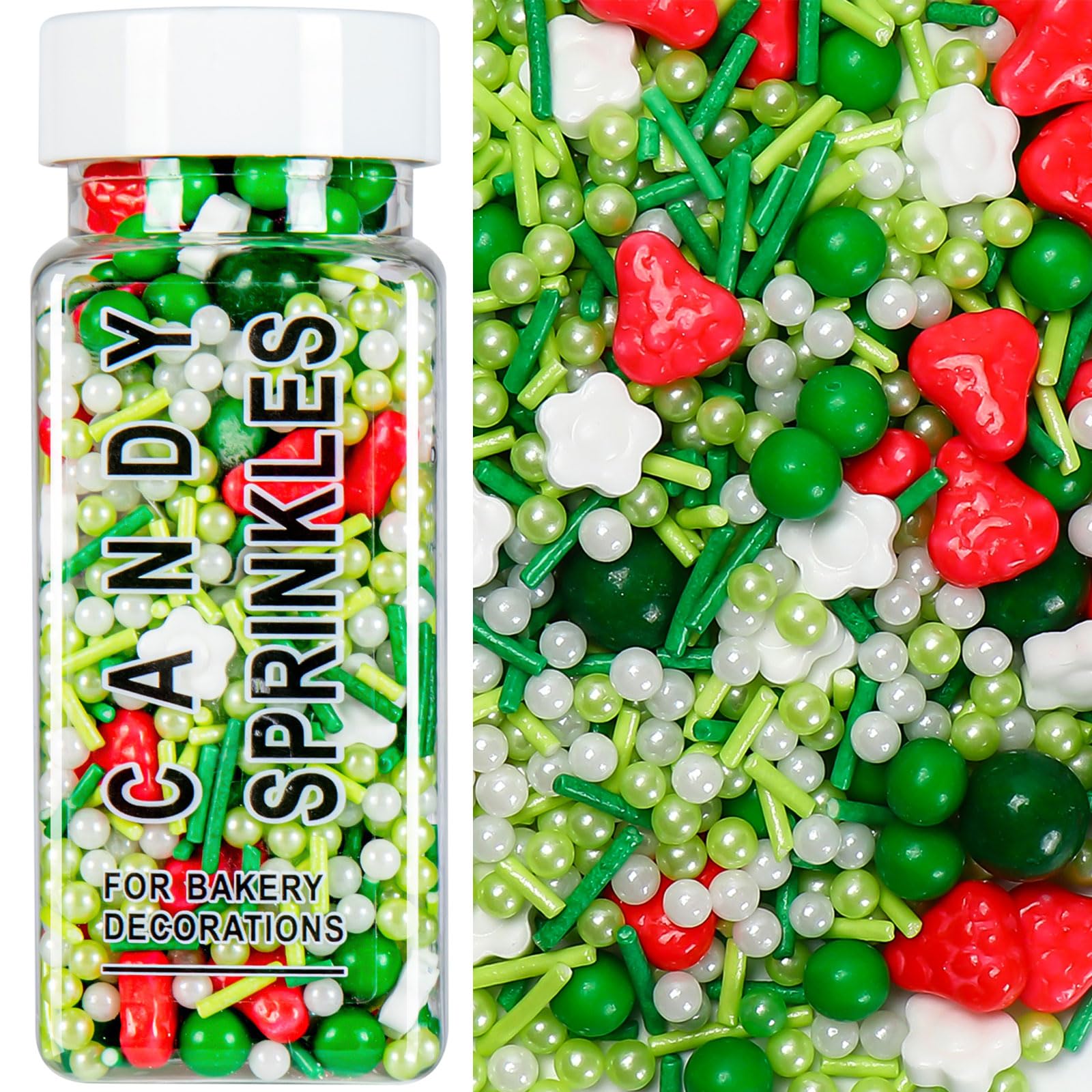 Kercky Green Sprinkles Mix for Cake Decorating - Strawberry Pearl Jimmies for Ice Cream, Cupcakes, Baking, Cookies