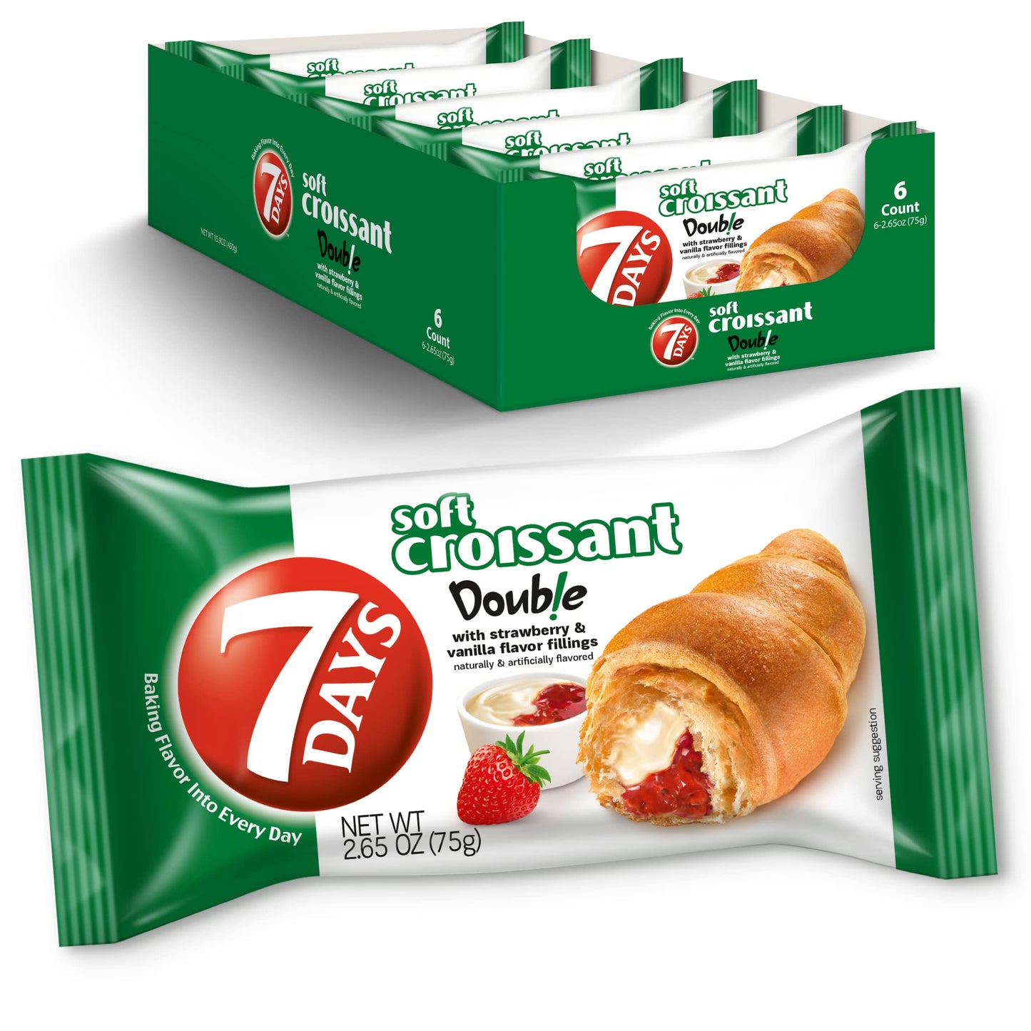 7Days Soft Croissant, Strawberry & Vanilla Croissant, Breakfast Pastry, Individually Wrapped On The Go Snack, Non-GMO, 2.65 Ounc