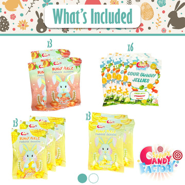 Easter Snack Yellow Tin (48 Count) Filled With Candy, Peelable Gummies,Bunny And More, Great Package For Family, Friends, Boys A