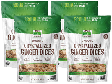 Now Foods, Organic Crystallized Ginger Dices, Low-Sodium, Preservative-Free And Non-Gmo, 16-Ounce (Packaging May Vary) (Pack Of 