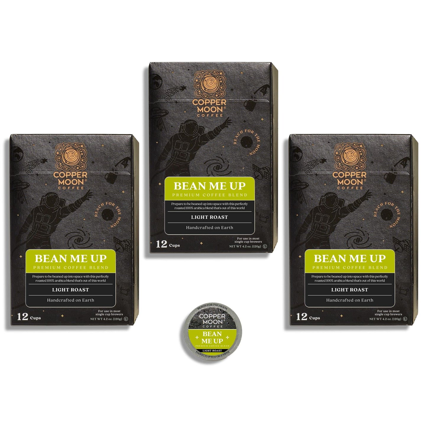 Copper Moon Single Serve Coffee Pods, Light Roast, Bean Me Up Blend, 36 Count, Compatible with Keurig K-Cup malt-inspired