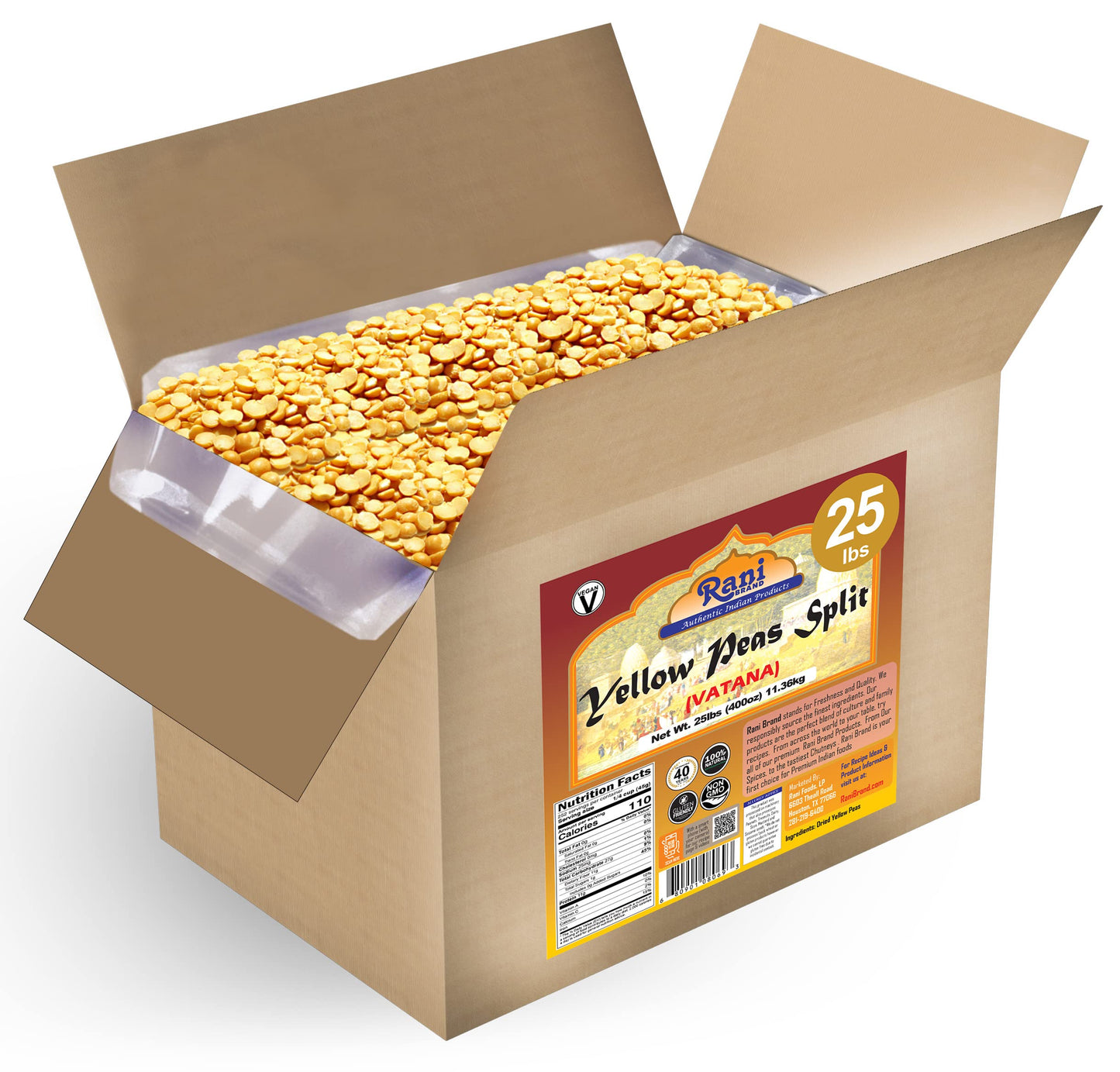 Rani Yellow Peas Split, Dried (Vatana, Matar) 400Oz (25Lbs) 11.36Kg Bulk Box ~ All Natural | Vegan | Gluten Friendly | Product Of Usa