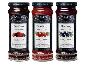 St. Dalfour - Four Fruits, Strawberry, And Blueberry French Fruit Spread Bundle, 10 Oz Each - 100% From Fruit, No Cane Sugars, No Corn Syrups, Naturally Sweetened